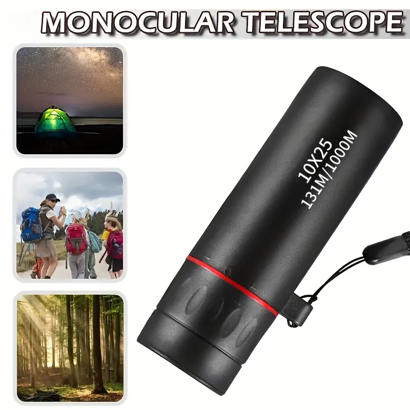 HD Mini Monocular Telescope 10X25, Portable Compact Telescope with High Definition Vision, Lightweight Long Range Observation Scope, Small Travel Telescope for Bird Watching, Wildlife Viewing, Hiking, Camping, Hunting, Outdoor Adventure Gear