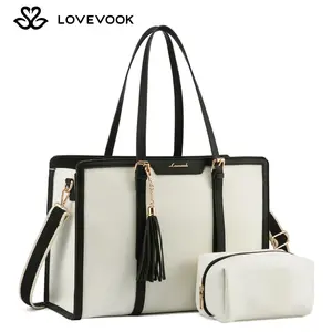 [For LOVEVOOK LIVE] LOVEVOOK Canvas, vintage leather, embossed Laptop Tote Bag