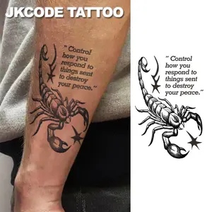 Scorpion Tattoo Sticker, English Graffiti Style, Herbal Temporary Tattoo, Dark Cool Insect Scorpion Totem, Sketch Finger Patch