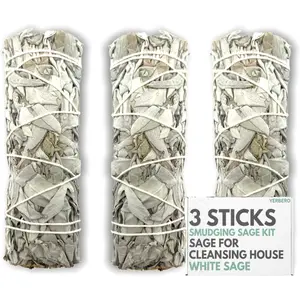 Yerbero 3 Pack Premium White Sage Bundles, 4 Inches Long Each, Hand-Tied Smudge Sticks for Home Ambiance, Meditation and Aromatic Ritual Use, Natural Dried Sage for Traditional Smudging Practices