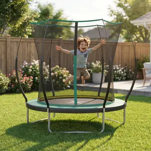 6FT Indoor Outdoor Kids Trampoline with Enclosure, Gap-Free Round Bouncy Trampoline with Bungee Cord System, Safe Small Backyard Playground Center