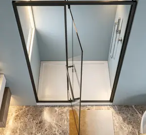 44-48.in W x 72.in H Pivot Shower Door, 1/4 inch Thick Clear Tempered Glass Swing Shower Door with Stainless Steel Handle, Black