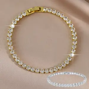 Women's 14k Gold-Plated Waterproof CZ Tennis Bracelet,Trendy Sparkling Round Cubic Zirconia Diamond Bracelets Jewelry for Wedding, Engagemnt,Daily Wear, Romantic Gift for Her