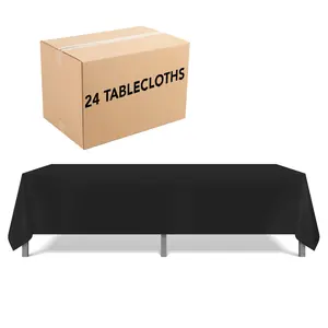 Bulk Case of 24 Polyester Tablecloths, Rectangular & Square, Six Sizes, Black & White