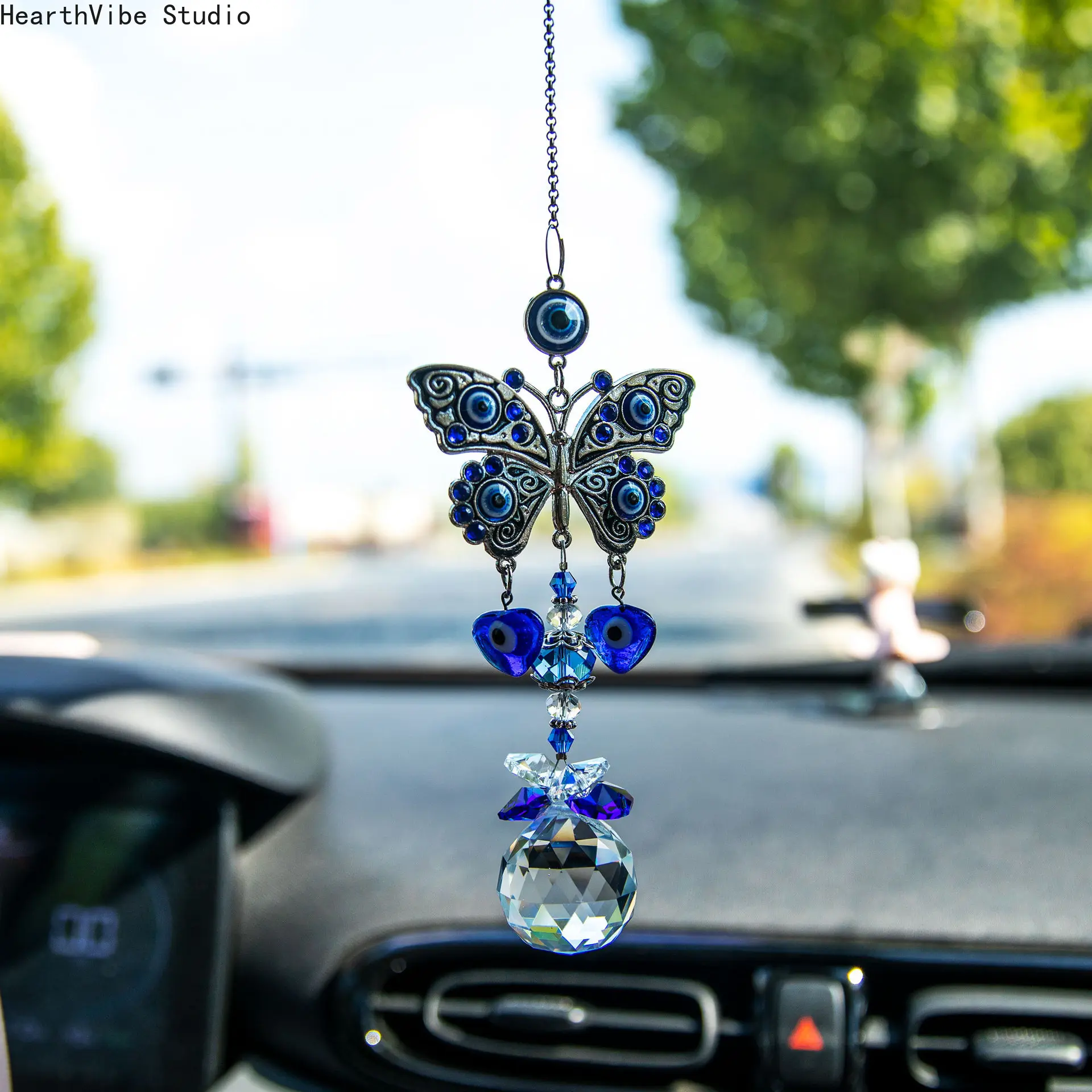 1pc Evil Eye Crystal Prism Ball Window Hanging Suncatcher, Blue Eye Rainbow Maker Pendant for Sports & Outdoor Camping Hammock Decoration, Hangable, One Piece