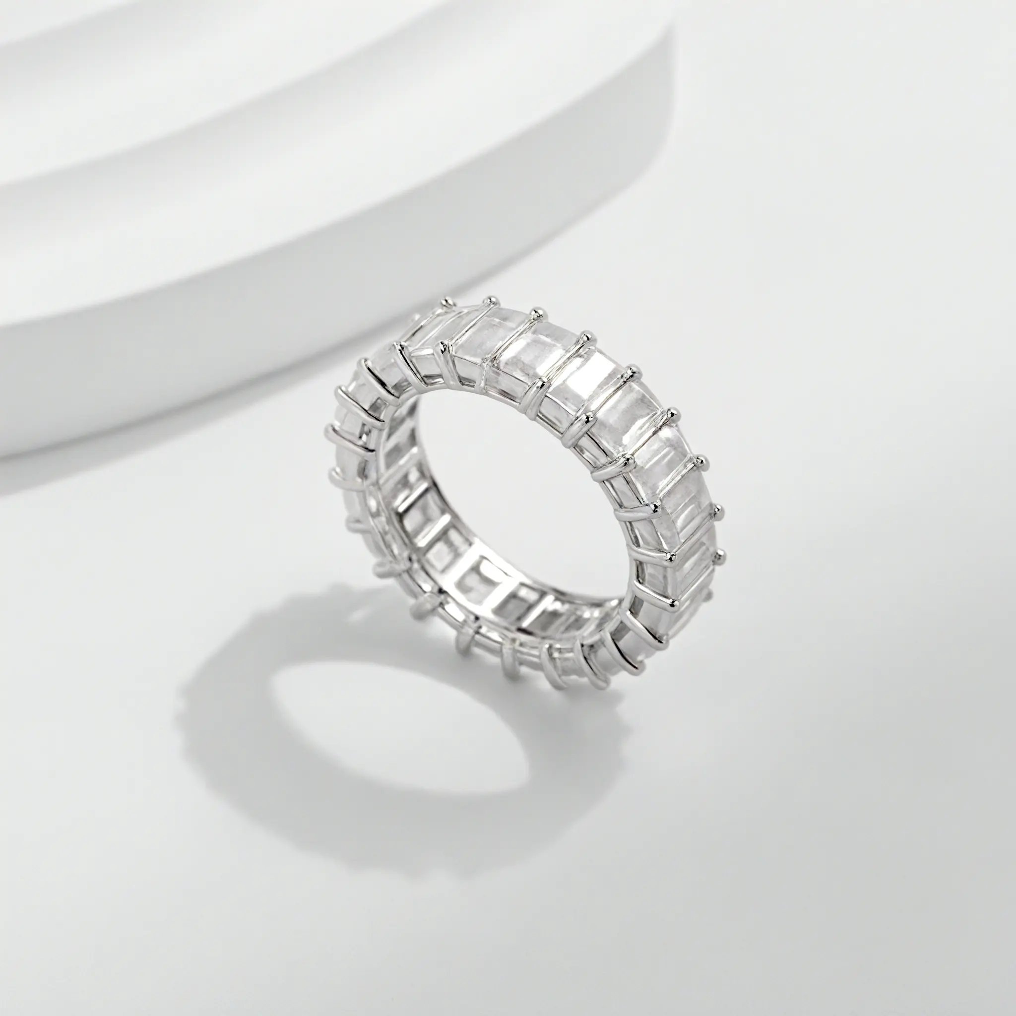 Baguette Cubic Zirconia Full Eternity Ring - Sparkling Shiny Wedding Party Jewelry Gift for Women