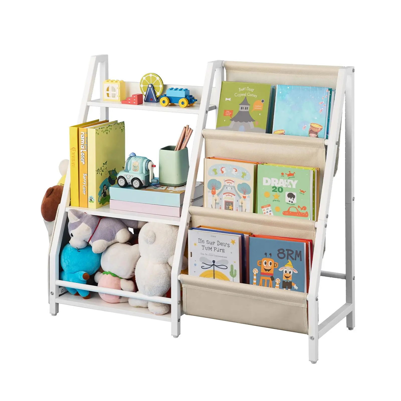 【SummerFinds】VEVOR 3-Tier Kids Bookshelf, Toy Storage Organizer for Toddler, Book Shelf for Kids Rooms with Sling Book Rack and Storage Bag, Kids Storage Book Shelves for Kids Room, Playroom, Kindergarten, Nursery