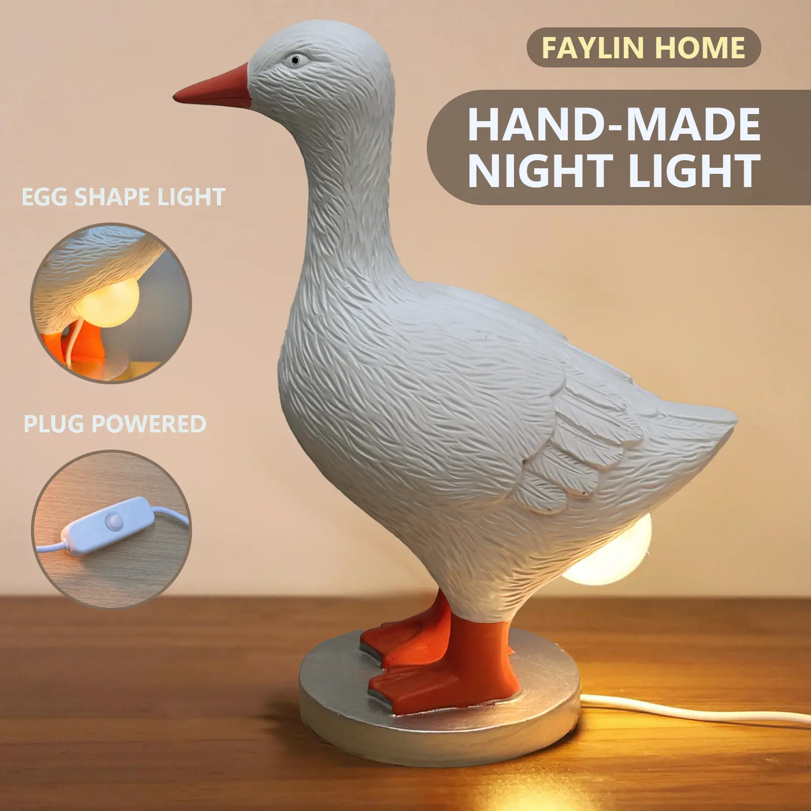 3D Resin Funny Duck Egg LED Night Light, USB Rechargeable Warm Brightening Lamp, Cute Animal Home Decor Statue, Gift for Back to School, Black Friday, Earth Day, Valentine's Day