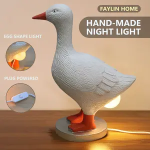 Funny Duck Egg Lamp, 3D Goose Laying Egg LED Night Light, USB Rechargeable Warm Light Resin Duck Lamp, Cute Animal Desk Decor Home Gift