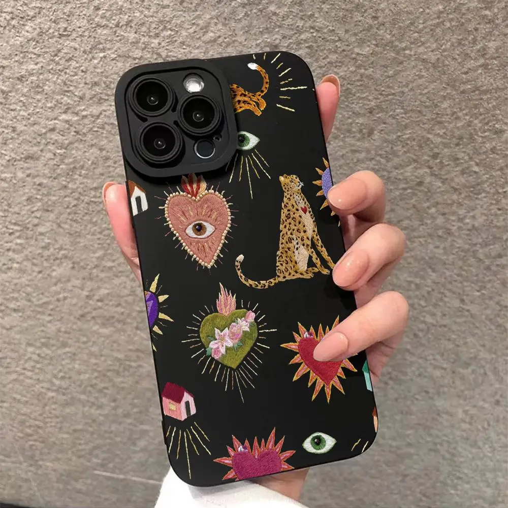 Creative Heart & Eye Pattern Phone Case, Shockproof Phone Protective Cover, Fashionable Phone Accessories Compatible with iPhone 15 14 13 12 11 Pro Ma