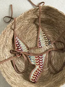SXY Swim SXY 2-Piece Textured Halter Bikini Set With Tie Side Bottoms, Sexy Swimwear For Beach & Holiday, Spring/Summer