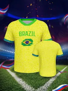Brazil football uniform,Men's World Cup Soccer Jersey Breathable Short Sleeve Football Shirt Casual Athletic Fan Edition Sportswear Top