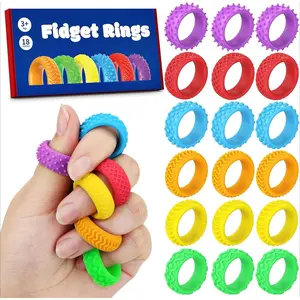 XY-RIN01 Sensory Toys Fidget Rings for Kids - 18 Pcs Chewable Silicone Quiet Classroom Fidget Toys Bulk, Spiky Small Anxiety Relief Items for ADHD Autism