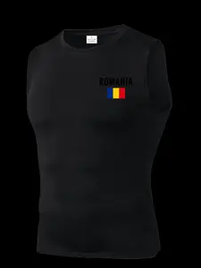 Men's Short Sleeve Sporty Top, Quick-Dry Breathable Fabric, Romania Pattern, Ideal for Gym, Running, Boxing, Outdoor Activities