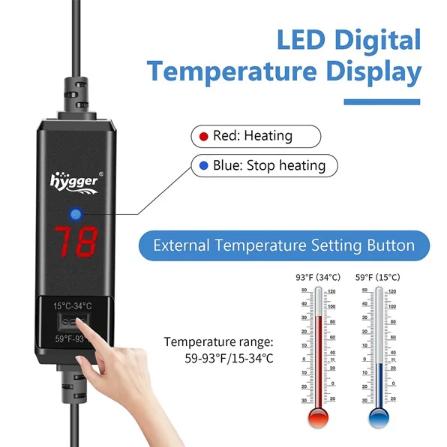 hygger Small Aquarium Betta Heater, Submersible Fish Tank Heater 50W with LED Digital Display, Suitable for Marine Saltwater and Freshwater up to 5/10/16/26 Gallon