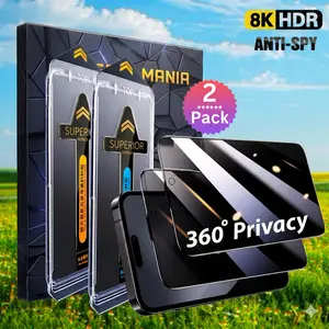 2 Pack Privacy Screen Protector for iPhone  9H Impact Absorbing GlassAnti-spy Tempered Glass HD 360° Privacy Compatible with iPhone 16 15 14 13 12 11