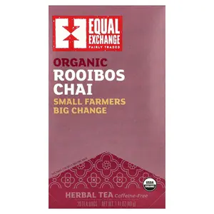 Equal Exchange Organic Rooibos Chai, Herbal Tea, Caffeine-Free, 20 Tea Bags, 1.41 oz (40 g)