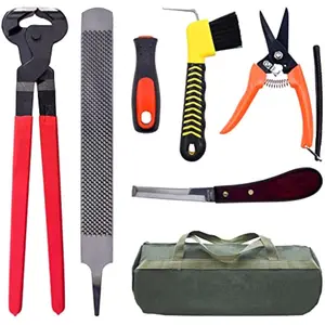6-Piece Professional Hoof Trimming Tool Kit with 14 Inch Nipper Rasp Shears Knife Brush for Horses Cows Sheep Donkeys