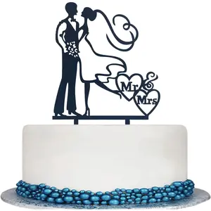 Wedding Couple  Mr&Mrs Cake Topper, Bride and Groom Cake Topper, Black