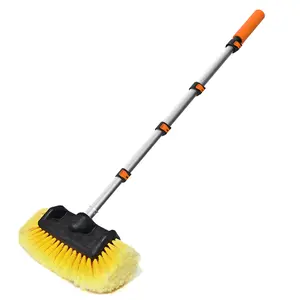 LAANPOLE 3FT Car Wash Brush with Long Handle, Car Cleaning Brush with 12 Inch Soft Bristle, Solar Panels Cleaner with Telescoping Pole for RV, Truck, Boat, House Siding