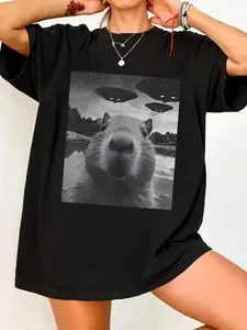 Women's Chipmunk Round Neck Graphic Tee, Fashion Casual Crew Neck T-shirt for Daily Holiday Vacation Outdoor Wear, Ladies Clothes for Summer, Top