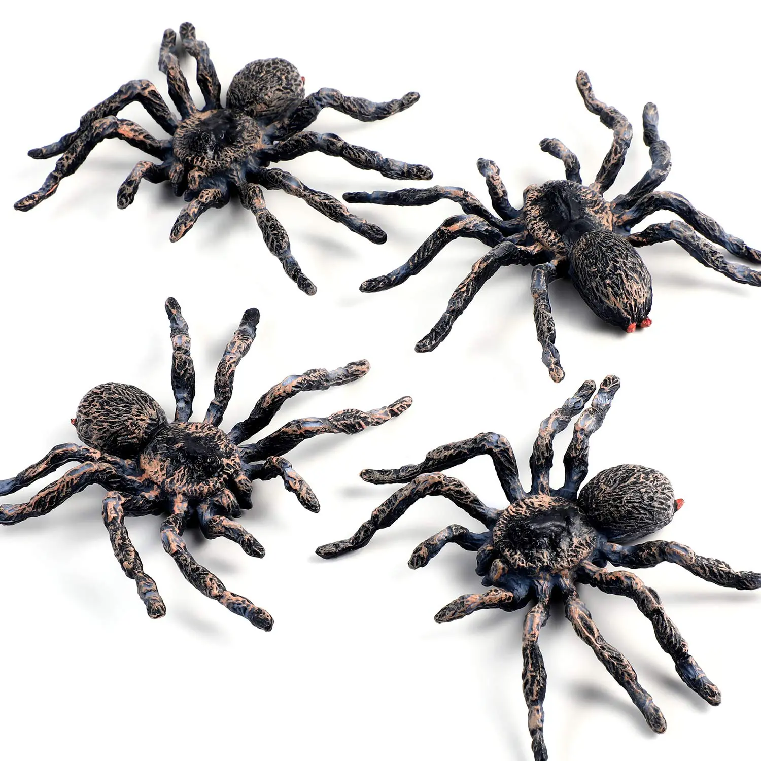 4pcs Prank Spider Figures Halloween Decor Realistic Spider Toys Fake Spider Fun Party Supplies Spider Ornaments Decoration for Brithday Holiday Seasonal Halloween Party Home Office Living Room Garden farm