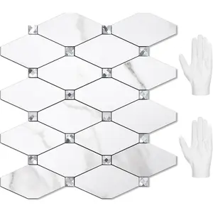 10 Sheets Peel and Stick Backsplash, Calacatta Stick on Aluminum Composite Tiles Stikers, Self Adhesive Mixed Glass Backsplash for Kitchen, Bathroom, Fireplace, RV