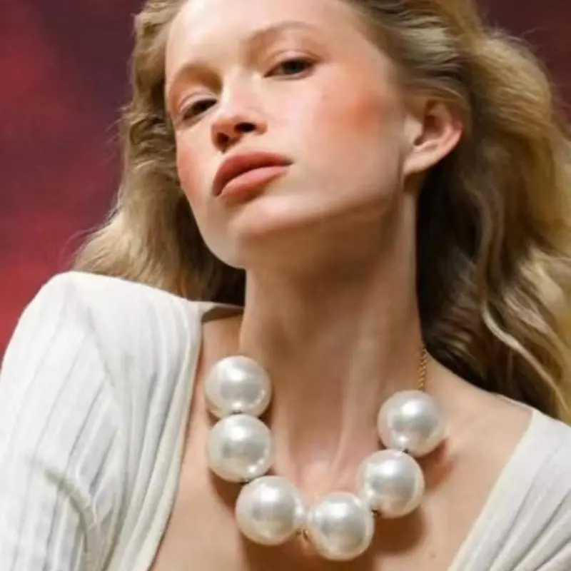 Women's Large White Pearl Statement Necklace - Stylish Accessories, Elegant Runway Female Statement Necklaces, Large Pearl, Simple And Elegant
