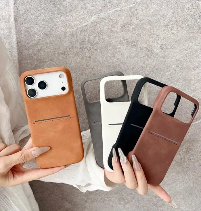 Skin Feel Lamb PU Leather Phone Cover for iPhone 17 Pro Max Simple Business Case with Card Slot for IPhone 17 Pro