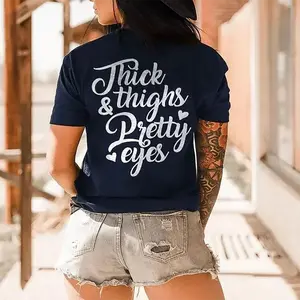 Thick Thighs & Pretty Eyes Graphic T-shirt, Body Positive Quote Tee, Cute Casual Streetwear Top for Women