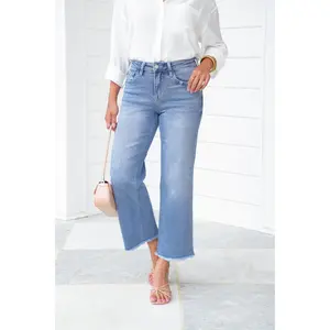 Lovervet High Rise Medium Wash Cropped Slim Wide Leg Jeans