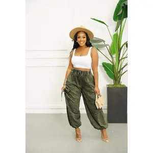 Women's Baggy Jeans Elastic Waist Pull On Casual Harem Denim Pants with Pockets