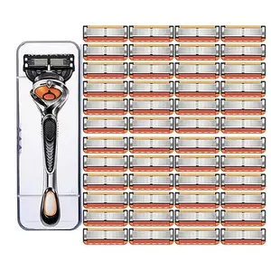 【2026】48-Piece Men'S Razor Blade Replacement Set With Free Handle, Ultra Sharp Stainless Steel Blades For Smooth Shaving, Bulk Disposable Bladesm,  5-Layer Blades for Smooth Shaving Face, Head, Body