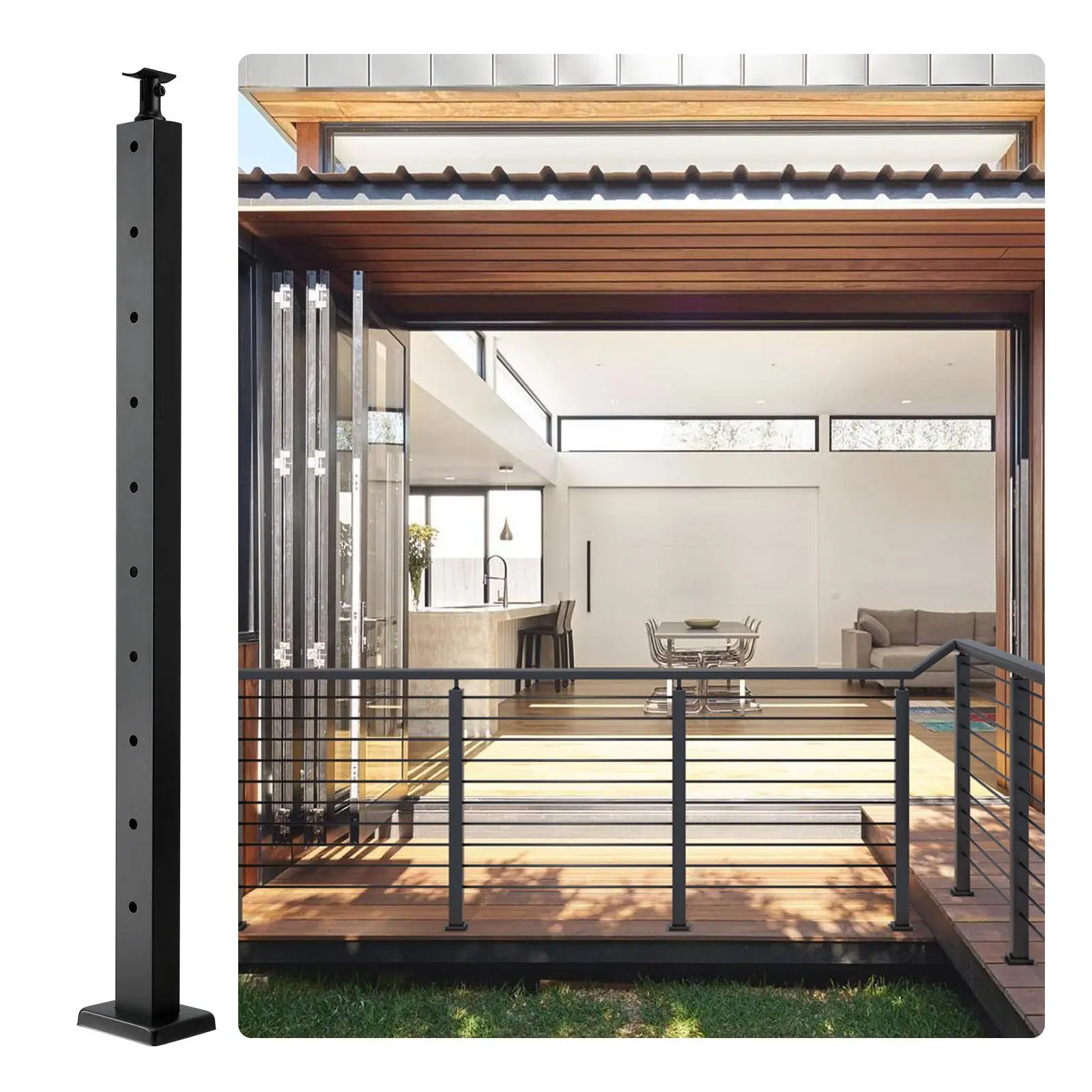 【BackToSchool】VEVOR Tuspuzz Cable Railing Post Level Deck Stair Post 36 x 0.98 x 1.97\" Cable Handrail Post Stainless Steel Brushed Finishing Deck Railing Pre-Drilled Pickets with Mounting Bracket Stair Railing Kit Black VEVOR Super Brand Day