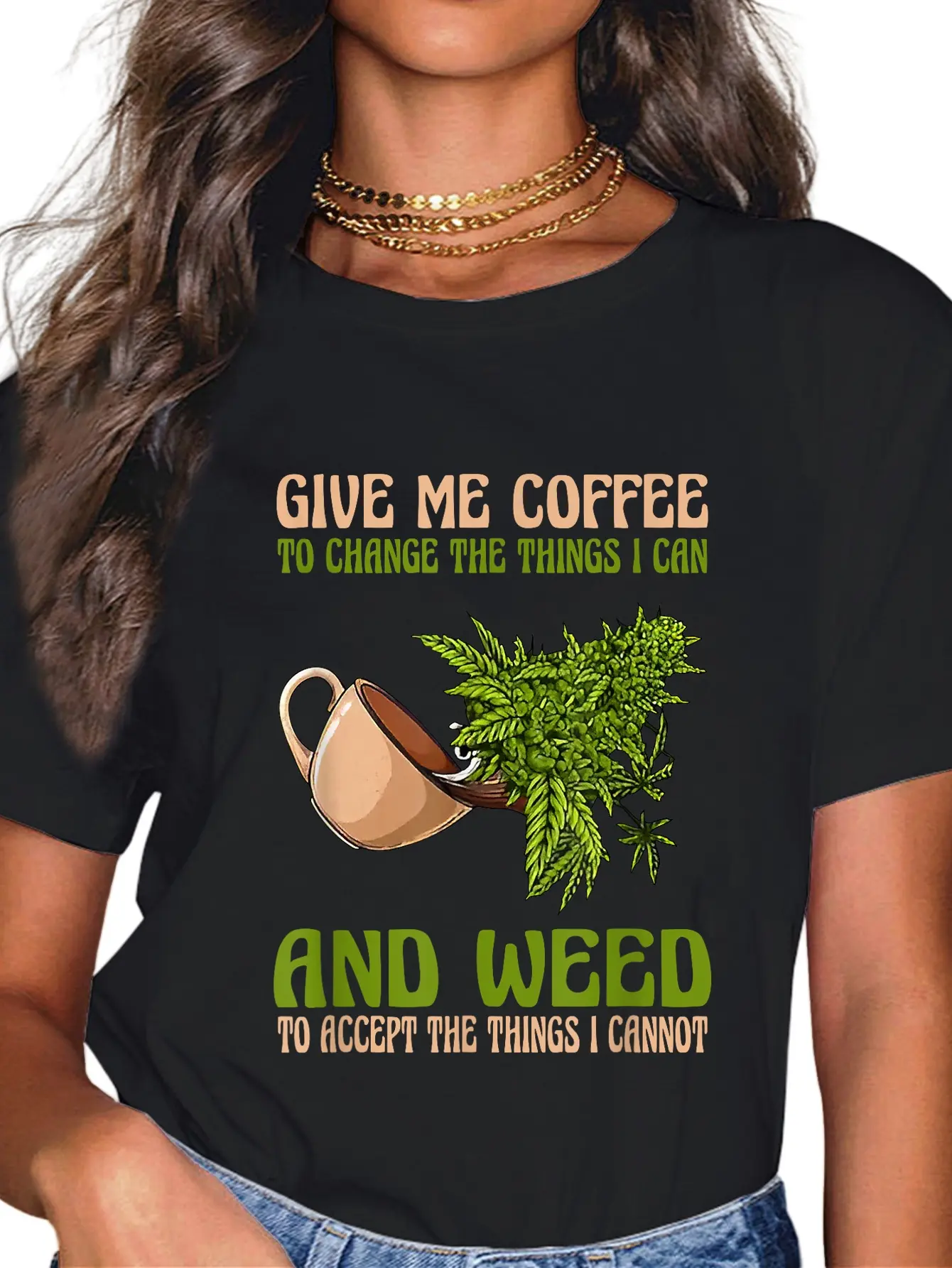 Women's 100% Cotton Fashion Large Casual Comfy Fit Short Sleeve Round Neck Graphic T-Shirt - Funny "Give Me Coffee" Print, Vintage All-Season Everyday Top