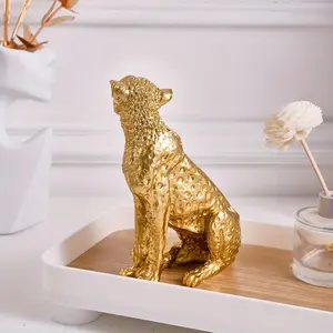 1PC Glorious Golden Leopard Statue - Handcrafted Resin Decor Luxury Accent for Bedroom, Study & More