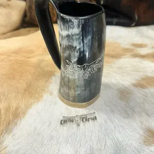 Cow Horn Coffee Cups Handcrafted Durable Drinkware with Unique Texture Natural Color Patterns Beer Stein Large Tea Mug Tumbler Cool 6.5in Tall 2.5in Wide Dishwasher Safe
