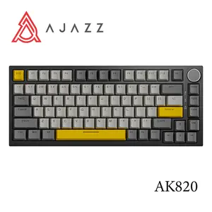 AJAZZ AK820 Wired Mechanical Switch Gaming Keyboard with Knob 75% Keyboard Hot Swappable Type-C Wired Gasket 5-Layer Noise Absorbing Foam LED Backlit NKRO Linear for PC/Win/Mac