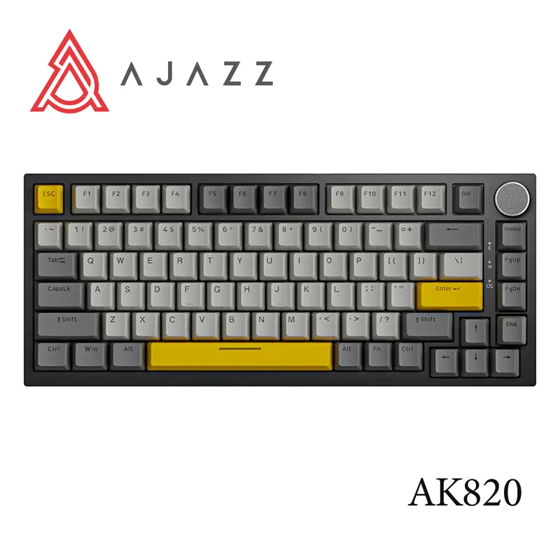 AJAZZ AK820 Wired Mechanical Switch Gaming Keyboard with Knob 75% Keyboard Hot Swappable Type-C Wired Gasket 5-Layer Noise Absorbing Foam LED Backlit NKRO Linear for PC/Win/Mac