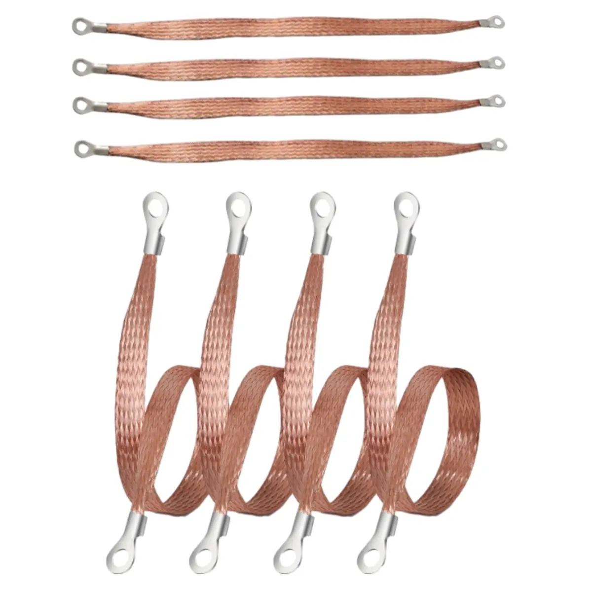 8Pcs/Set Automotive Flat Braided Copper Ground Strap,Professional Engine Grounding Cable Straps with Terminal Plugs,Vehicle Ground Strap,Tinned Copper Grounding Strap Wire for Cars,Tools & Hardware