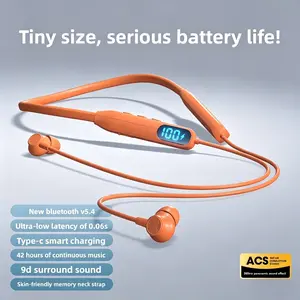 New Wireless Headphones Earbuds Wireless, Bluetooth Neckband Earphones with LED Power Display, Tiny Size Ultra-Long Battery Life for Sports Running