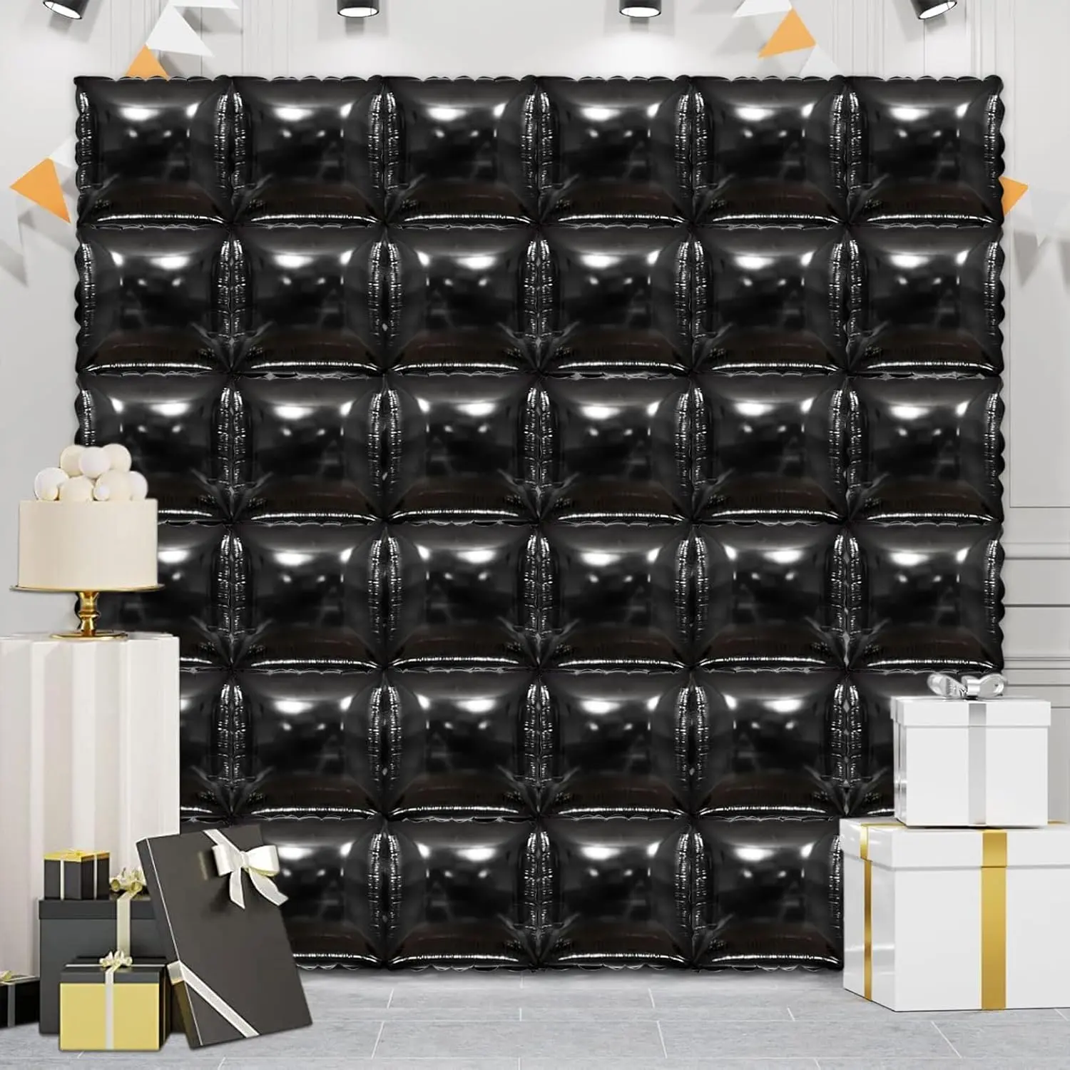 36-Piece XL Black & Gold Square Balloon Arch Kit Double-Sided Mylar for Graduation & Parties