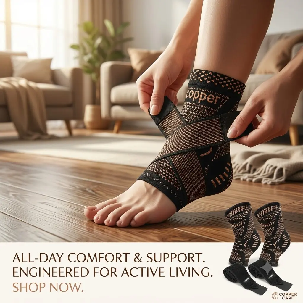 Copper Infused Ankle Brace – Compression Sleeve for Ankle Support, Sprains, Plantar Fasciitis & Achilles Tendonitis | Breathable for Sports & Daily Wear