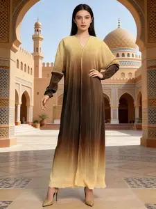 1 Piece Ombre Woven Loose Abayas Long Robe, Elegant Loose-Fit Muslim Dress for Women, Perfect for Ramadan Eid Festivals, Spring & Fall Season