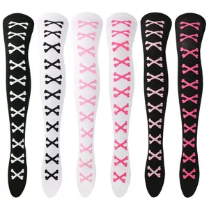 Womens Sock Thigh High Stockings bone Ladies Halloween Black White pink Striped Over Above Long Knee Sock funny Cosplay Harajuku