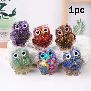 Natural Crystal Stone Gravel Owl Animal Crafts, 1 Count Hand Made Small Figurines, Cute Collectible Figurines, Cute Animal Design, Resin Table Decor, Decoration Figure, Home Decor, Collectible Room Decor, Collect Gifts, Ornaments