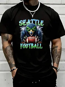 2026 New Popular Casual T-Shirt Seattle Football Team Spirit Logo Clip Art-Iconic Mascot Badge with Logo Print Casual Round Neck Four Seasons Fan Clothing Machine Wash Mascot Design Fit for M Extra Long PlusSize PLUS SIZE