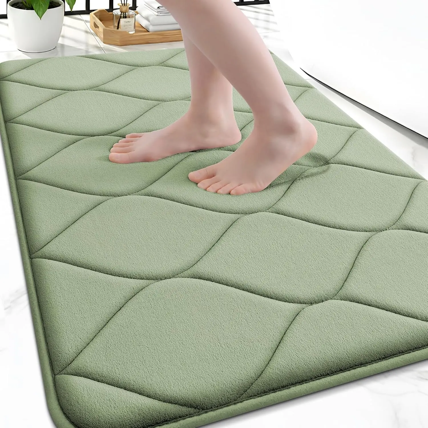 Memory Foam Bath Mat 30''x20'', Ultra Soft Non-Slip Bathroom Rug, Plush Water Absorbent Quick Dry and Machine Washable Floor Mat for Shower, Tub & Home Decor, Sage Green