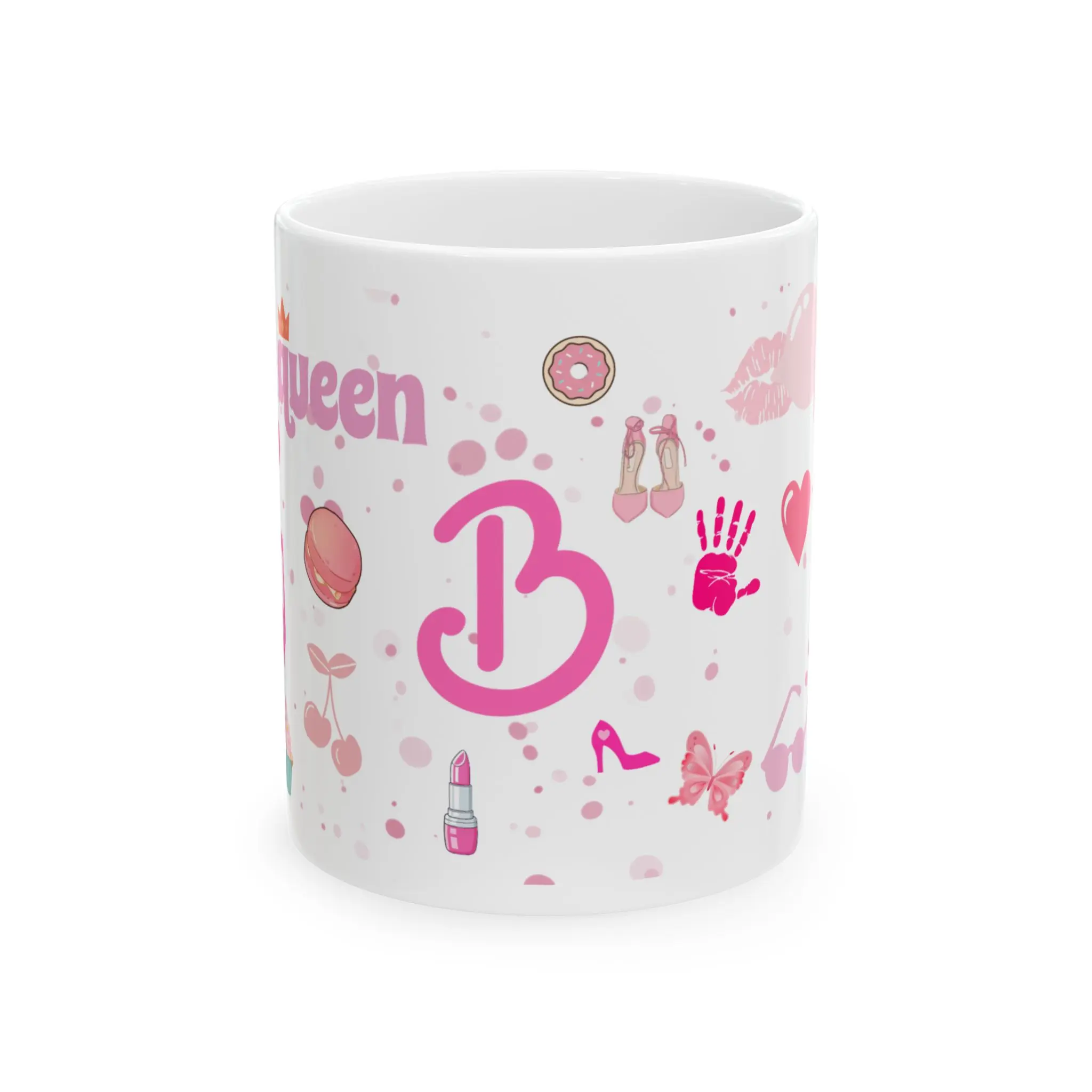 Pink Girly Icons B Monogram Mug | Ceramic Coffee Cup