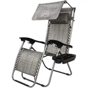 VINGLI Upgraded Zero Gravity Chair Lounge Outdoor Chairs with Folding Canopy Shade,Trays, Folding Patio Recliner Chairs for Backyard Poolside Garden (Grey)